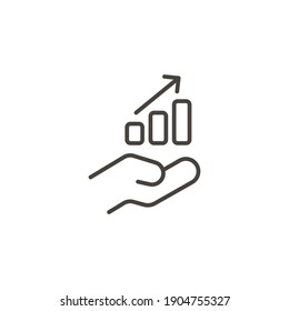 Hand and profit icon. Simple line style for web template and app. Future, pick, revenue, business, achievement, chart, diagram, vector illustration design on white background. EPS 10