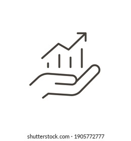 Hand and profit icon. Simple line style for web template and app. Future, pick, revenue, business, achievement, chart, diagram, vector illustration design on white background. EPS 10