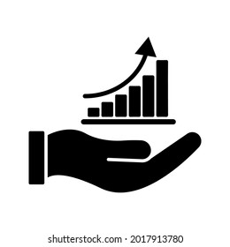 Icono de mano y ganancia. Estilo de línea simple para plantilla web y aplicación. Futuro, selección, ingresos, negocios, logro, gráfico, diagrama color editable
