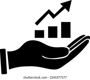 Icono de mano y ganancia. Estilo de línea simple para plantilla web y aplicación. Futuro, elección, ingresos, negocios.eps
