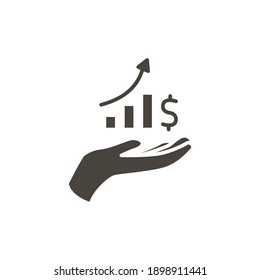 Hand and profit icon. Solid style for web template and app. Future, pick, revenue, business, achievement, chart, diagram, vector illustration design on white background. EPS 10