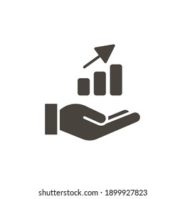 Hand and profit icon. Solid style for web template and app. Future, pick, revenue, business, achievement, chart, diagram, vector illustration design on white background. EPS 10