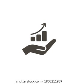 Hand And Profit Icon. Solid Style For Web Template And App. Future, Pick, Revenue, Business, Achievement, Chart, Diagram, Vector Illustration Design On White Background. EPS 10