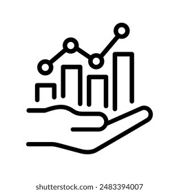 Hand profit icons. Growth graphs charts line icons set. Data elements, bar and pie, diagrams business infographics. Visualization of data statistic and analytics. Financial rise up. Increase profit.