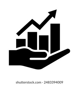 Hand profit icons. Growth graphs charts line icons set. Data elements, bar and pie, diagrams business infographics. Visualization of data statistic and analytics. Financial rise up. Increase profit.