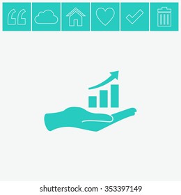 Hand and profit vector icon. 