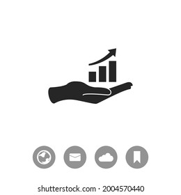 Hand and profit vector icon. Graph chart and hand sign icon.