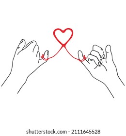 Hand promise with red thread vector sign