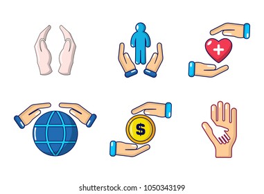 Hand protect icon set. Cartoon set of hand protect vector icons for web design isolated on white background