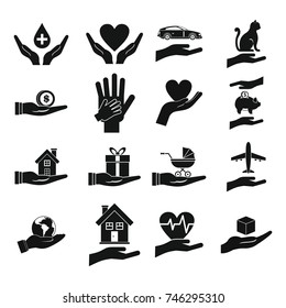 Hand protect icon set. Simple set of hand protect vector icons for web design isolated on white background
