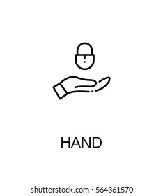 Hand with protect icon. Single high quality outline symbol for web design or mobile app. Thin line sign for design logo. Black outline pictogram on white background