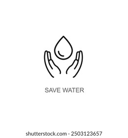 Hand Protecting line icon isolated on background drop outline icon silhouette Two Hand and Drop Line Icon. Save and Protection of Water. Sign for Ecology symbol on white background