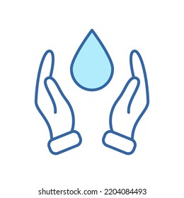 Hand Protecting Water Linear Icon. Two Hand and Drop Line Icon. Save and Protection of Water. Sign for Ecology. Editable stroke. Vector illustration.
