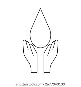 Hand Protecting Water Linear Icon. Two Hand and Drop Line Icon. Save and Protection of Water.