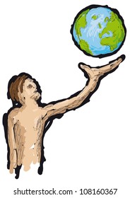 Hand protecting the world, environment protection, vector illustration.