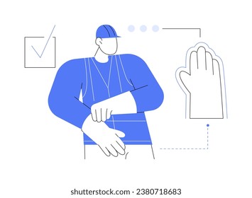 Ilustración vectorial de concepto abstracto de protección manual. Grupo de contratistas en guantes de protección, equipo de seguridad personal en un lugar de construcción, construcción de metáfora abstracta de prevención de accidentes.