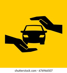 Hand protects the car safe.icons vector