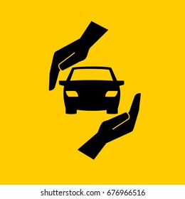 Hand protects the car safe.icons vector