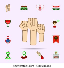 Hand, protest, woman color icon. Universal set of 8 march for website design and development, app development