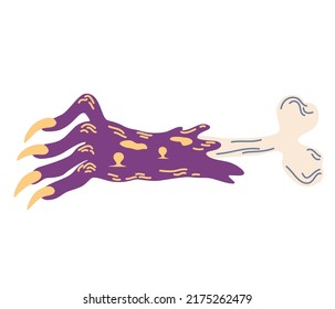 Hand with a protruding bone. Zombie hand with protruding bones. Decor for Halloween Holiday Tattoos and stickers, T-shirt design. Vector hand draw illustration isolated on the white background.