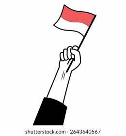 Uma mão orgulhosamente segurando a ilustração da bandeira indonésia acenando. Perfeito para o Dia da Independência, nacionalismo ou eventos patrióticos. Ideal para banners, cartazes e designs de mídia social.