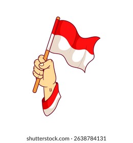 Hand proudly waving indonesian flag, commemorating nation's independence and embodying patriotic spirit