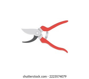 Hand pruners - gardening and farming tool for pruning branches of trees logo design. Garden pruners with red plastic handles vector design and illustration.