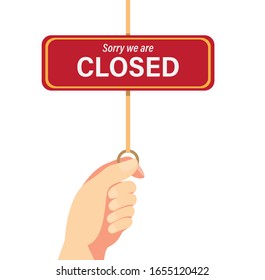 Hand pull closed sign symbol, cartoon flat illustration vector isolated in white background