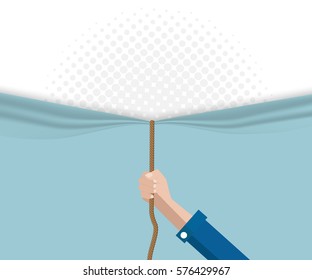 hand pull rope open half tone background vector illustration