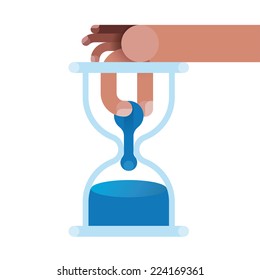 Hand pull time in hourglass by hand business concept