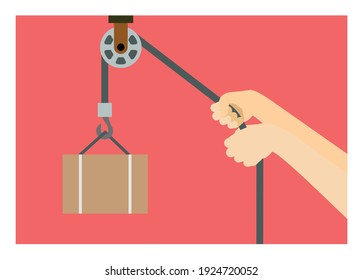 Hand pulling pulley. Simple flat illustration.