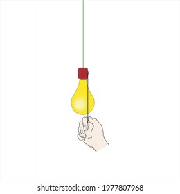 hand pulling the rope of the light bulb 