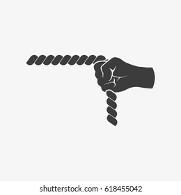 Hand pulling a rope vector illustration.