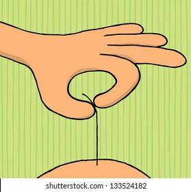 Hand pulling single hair