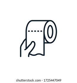 Hand Pulling Toilet Tissue Paper Roll outline icons. Vector illustration. Editable stroke. Isolated icon suitable for web, infographics, interface and apps.