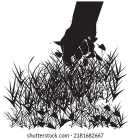 Hand pulling weeds silhouette stock illustration