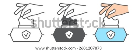 Hand pulling wet tissue line icon, wash and hygiene, hand tissues sign, vector graphics, a linear pattern on a white background, eps 10