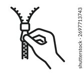 Hand pulling zipper icon, minimal line style