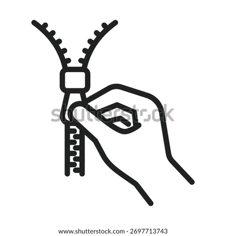Hand pulling zipper icon, minimal line style