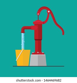 Hand Pump Ground Water Vector Flat Design.