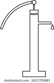 Bomba manual ou ícone de bomba manual. Consiste de bico profundo bem, alavanca alavanca, tubo e corpo acima do solo ao ar livre, jardim para a fonte de sução de água subterrânea do furo raso no campo isolado.