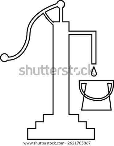 Hand pump or manual pump icon. Consist of spout deep well, lever handle, pipe and body above ground at outdoor, garden for suction source groundwater from shallow borehole at countryside isolated.