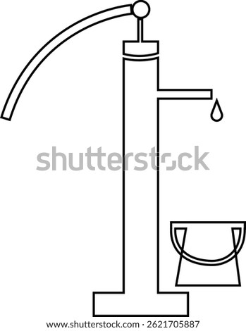 Hand pump or manual pump icon. Consist of spout deep well, lever handle, pipe and body above ground at outdoor, garden for suction source groundwater from shallow borehole at countryside isolated.
