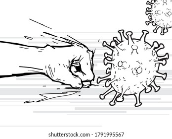 Hand punch fighting a virus, novel coronavirus, covid-19, vector illustration.