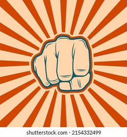 Hand Punch Fist Gesture Front View Propaganda Poster Background Vector Illustration