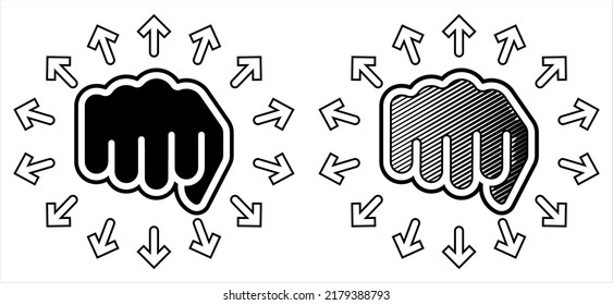 Hand Punch Icon, Fighting Punch, Striking Blow With The Fist Vector Art Illustration