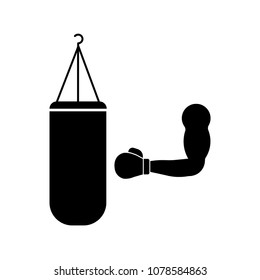 Hand and punching bag, isolated on white background