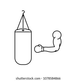 Hand and punching bag, isolated on white background