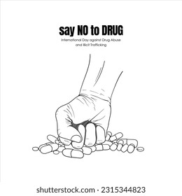 Hand punching drugs hand drawn illustration design for say no to drug campaign design