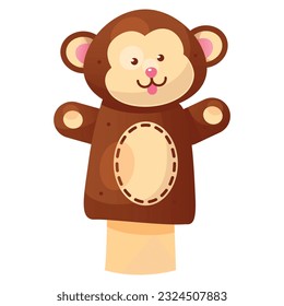 Hand puppet bear for kids performance childish theater funny actor vector flat illustration. Cute cartoon animal doll on hands craft handmade creature for show childhood leisure scenic play